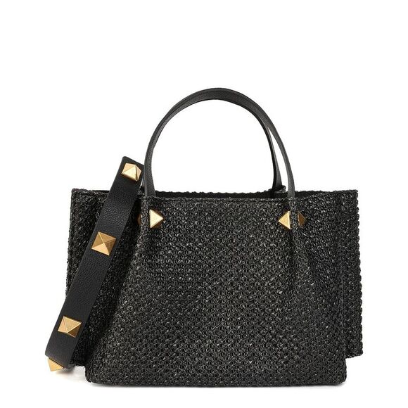 Tiffany & Fred Paris Raffia & Leather Top-Handle Shoulder Bag